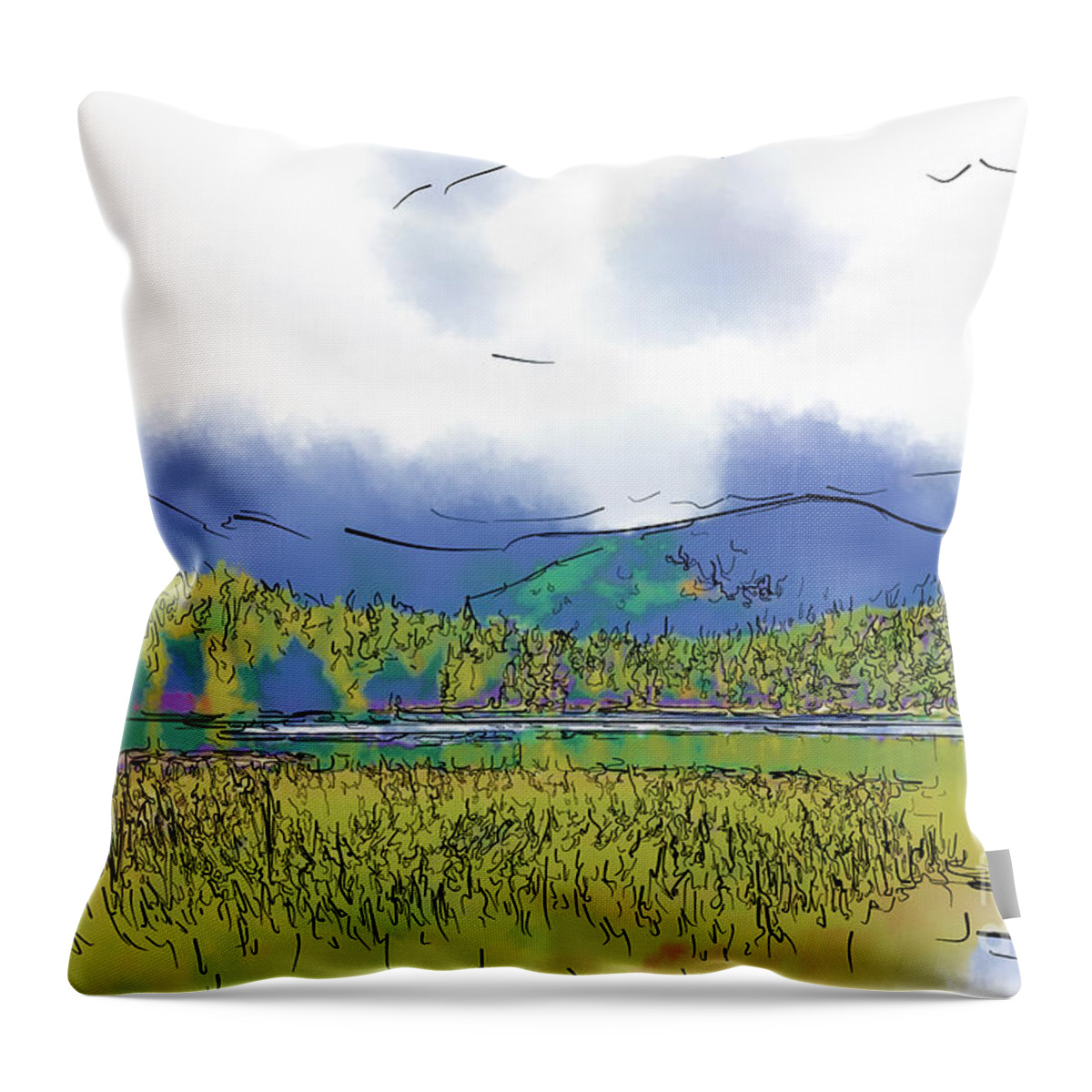Mountain Throw Pillow featuring the digital art Mountain Meadow Lake by Kirt Tisdale