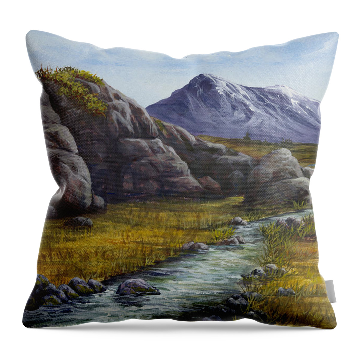 Landscape Throw Pillow featuring the painting Mountain Stream by Darice Machel McGuire
