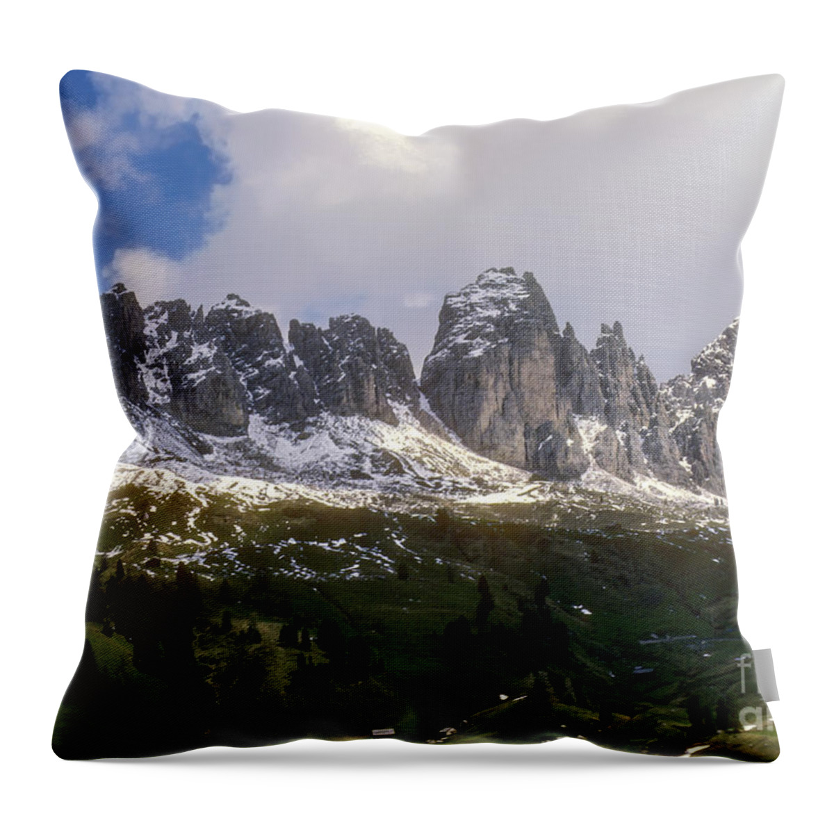 Dolomite Mountains Throw Pillow featuring the photograph Mountains and Valleys by Bob Phillips