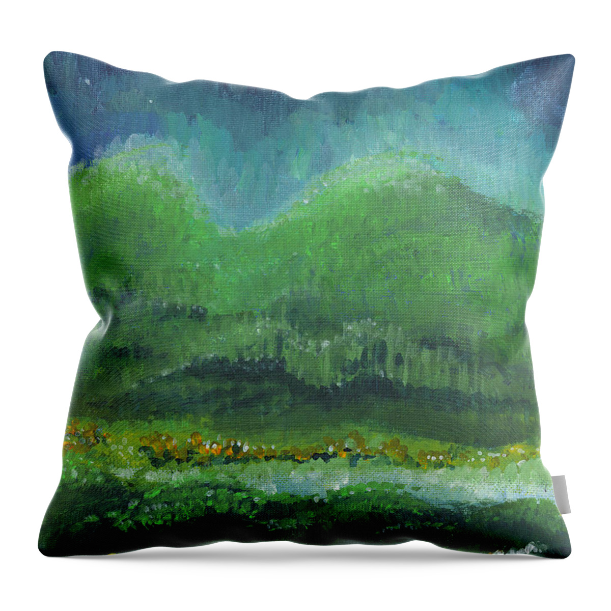 Night Throw Pillow featuring the painting Mountains at Night by Holly Carmichael