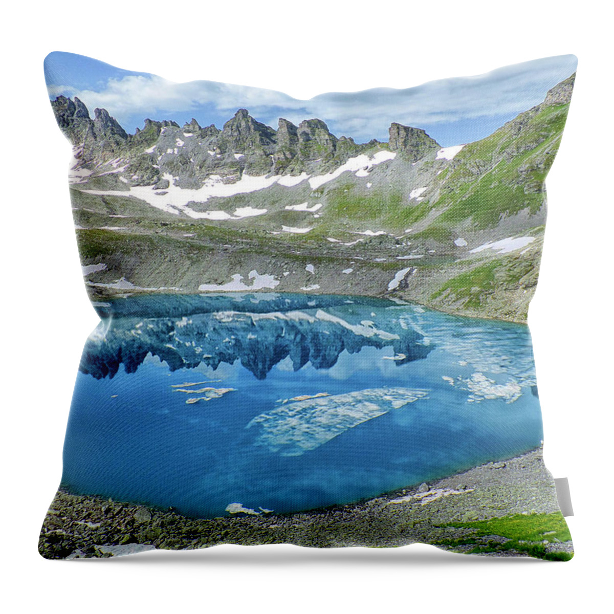 Tranquility Throw Pillow featuring the photograph Mountains Reflected In Lake by Werner Büchel