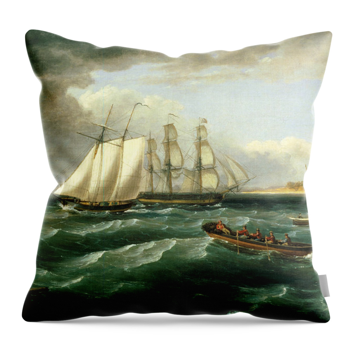 Thomas Birch Throw Pillow featuring the painting Mouth of the Delaware by Thomas Birch