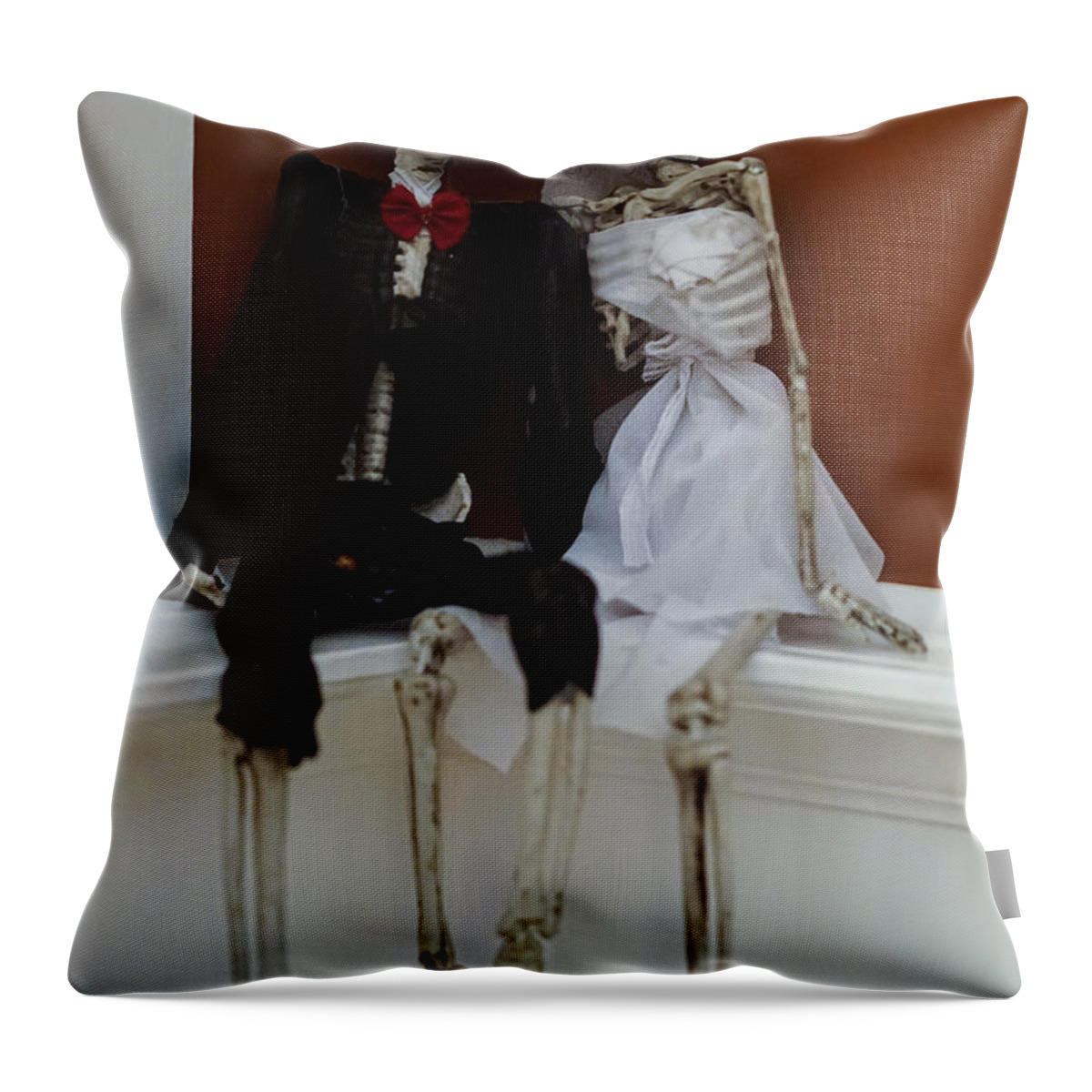 Skeleton Throw Pillow featuring the photograph Mr and Mrs by Roni Chastain