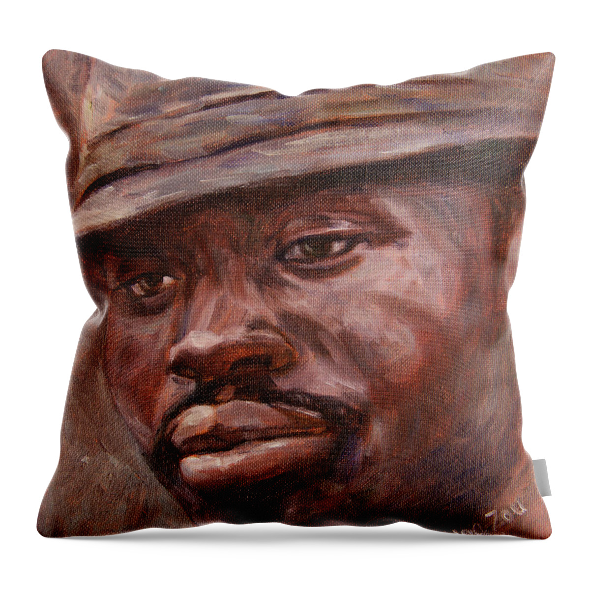 Mr Cool Hat Throw Pillow featuring the painting Mr Cool Hat by Xueling Zou