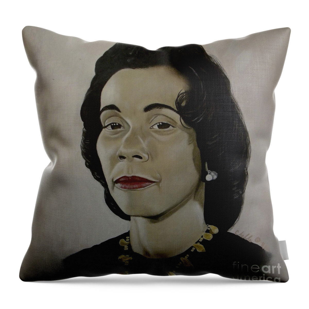 Portraits Throw Pillow featuring the painting Mrs. Coretta Scott King by Michelle Brantley