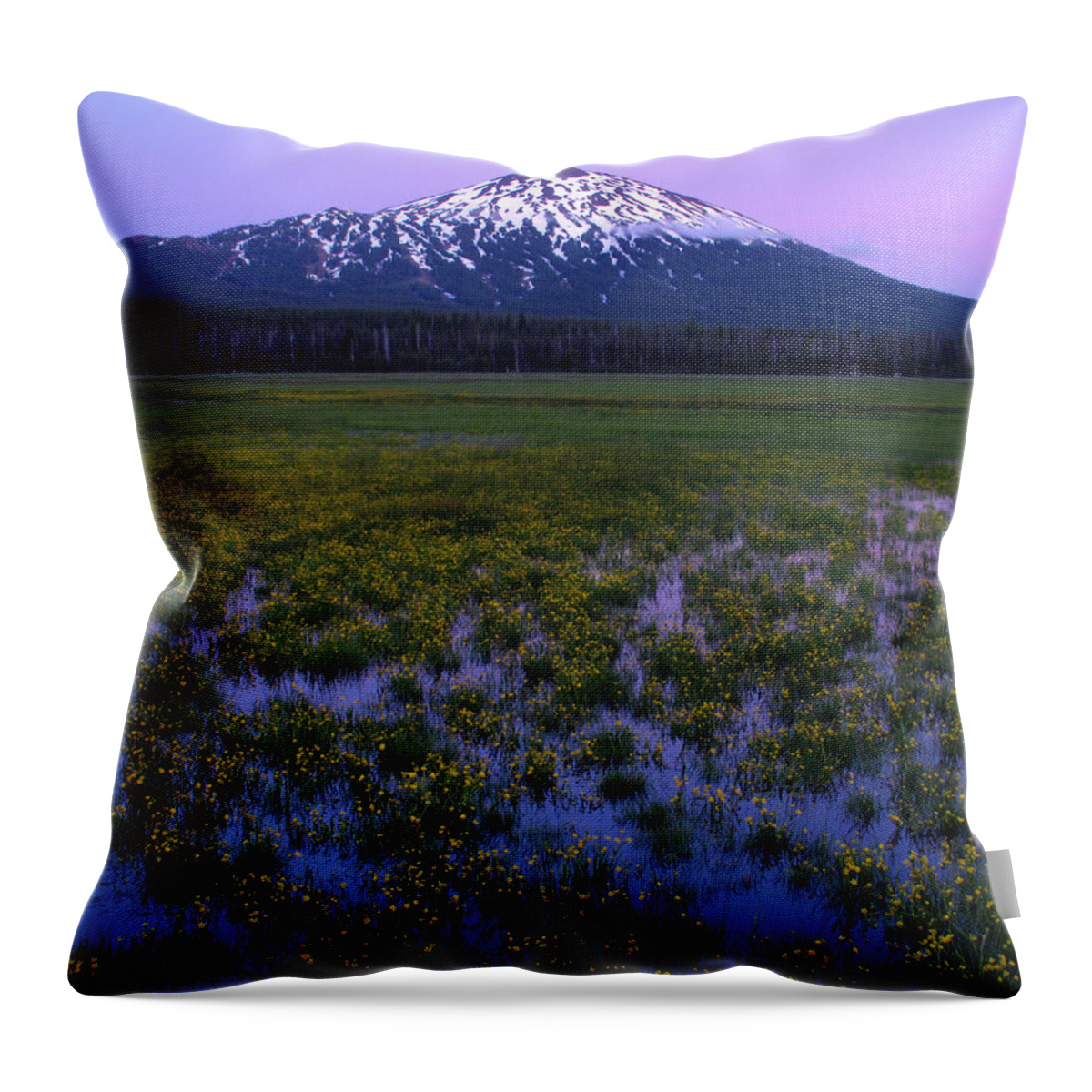 Mt. Bachelor Throw Pillow featuring the photograph Mount Bachelor Spring Twilight by Kevin Desrosiers
