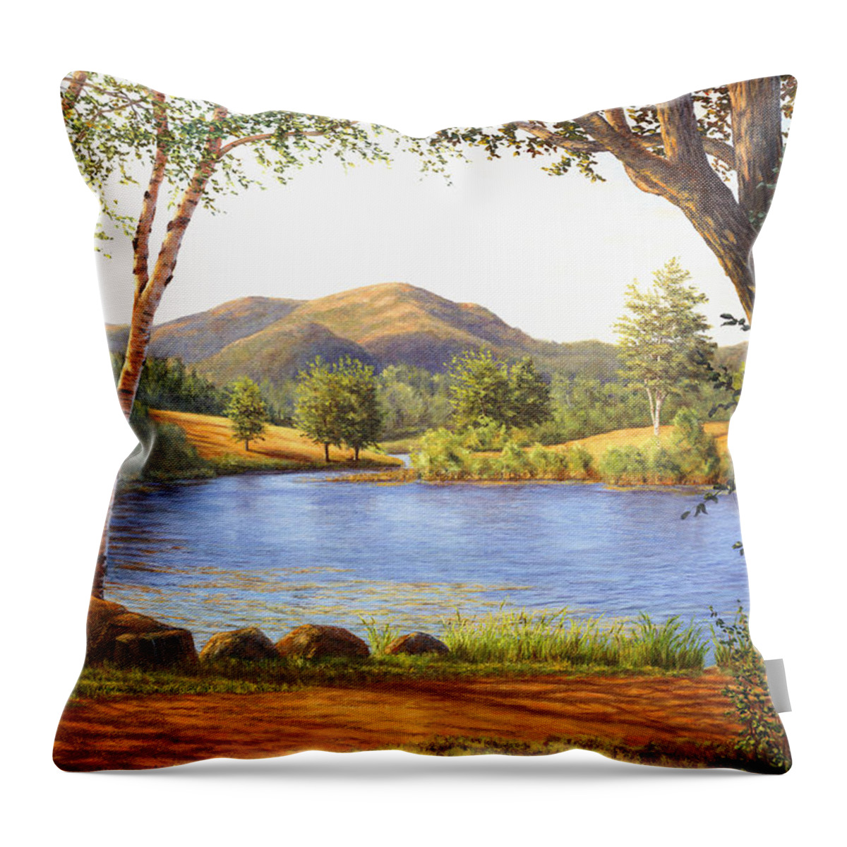 New England Throw Pillow featuring the painting Mt Bernard at Acadia National Park ME by Elaine Farmer