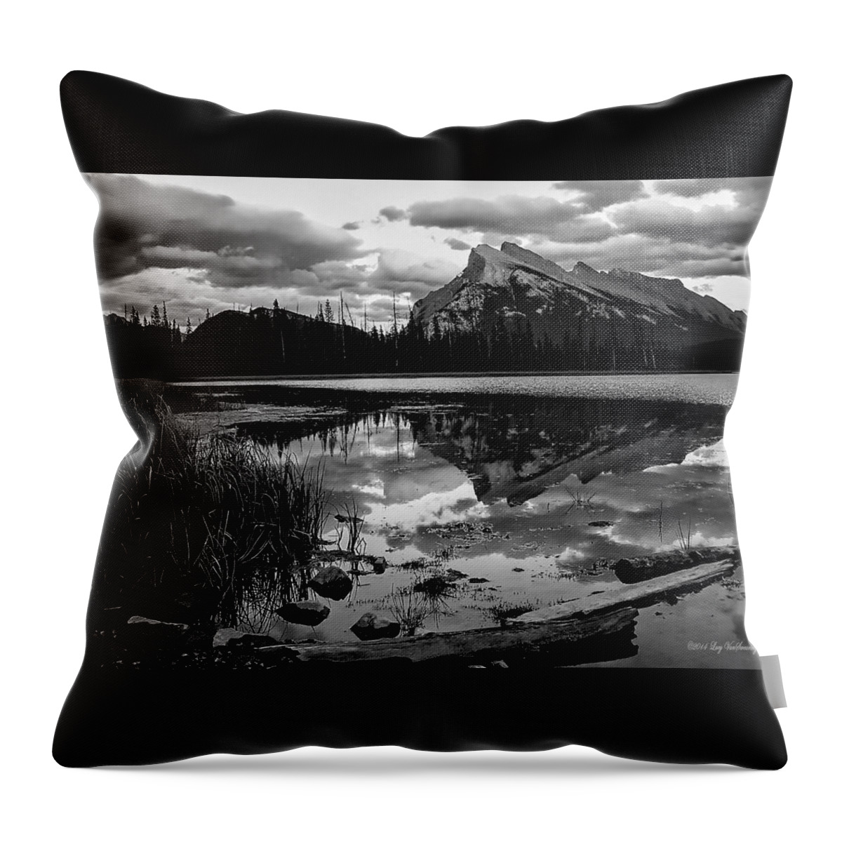 Banff Canvas Print Photograph Throw Pillow featuring the photograph Mt. Rundle Reflection by Lucy VanSwearingen