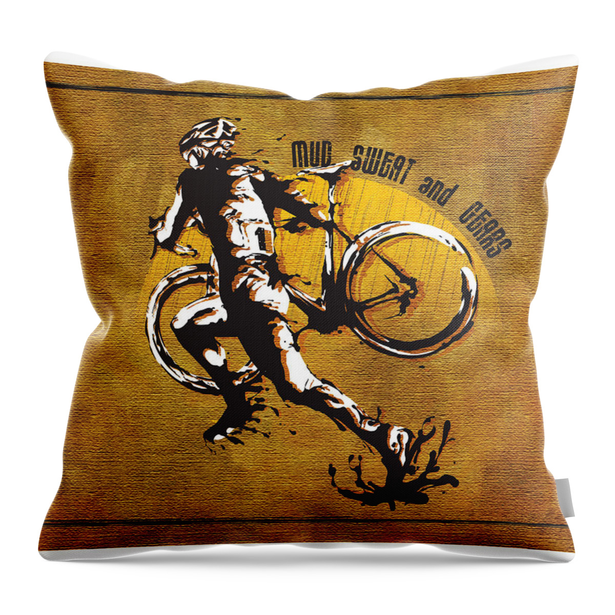 Cyclocross Illustration Throw Pillow featuring the painting Mud Sweat And Gears by Sassan Filsoof