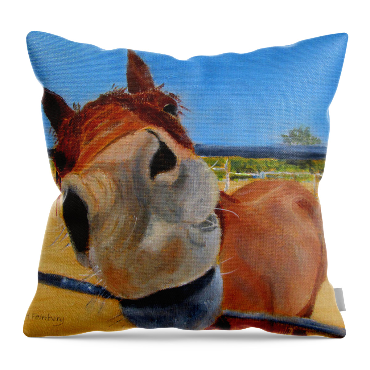 Horse Throw Pillow featuring the painting Mug Shot by Linda Feinberg