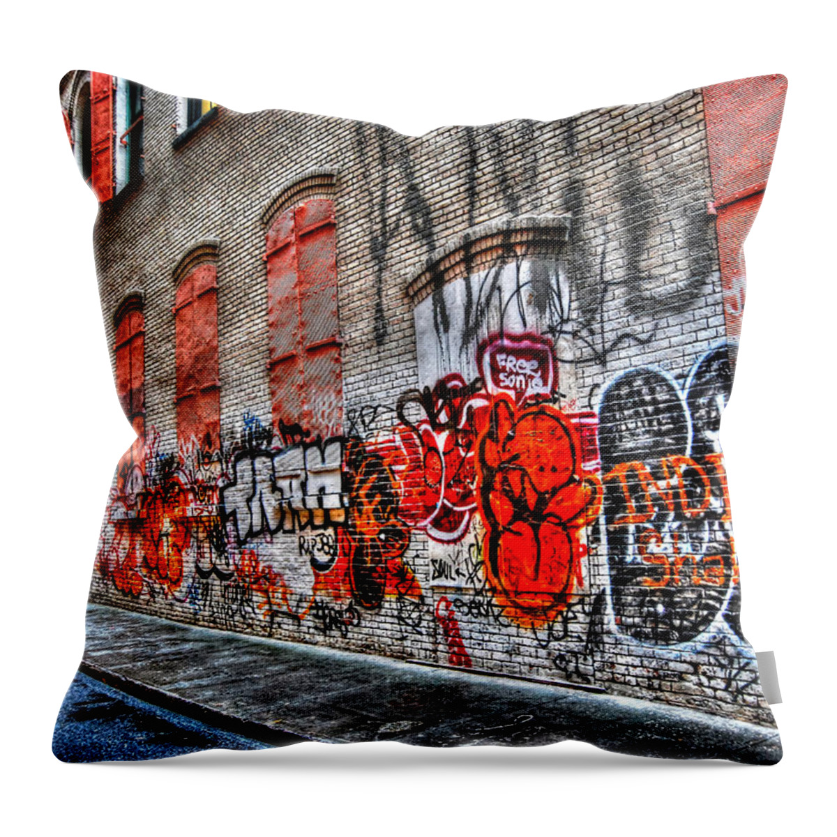 Graffiti Throw Pillow featuring the photograph Mulberry Street Graffiti by Randy Aveille