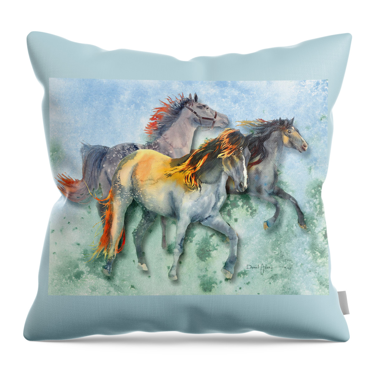 Horse Throw Pillow featuring the painting Multi-Horses Daniel Adams by Daniel Adams