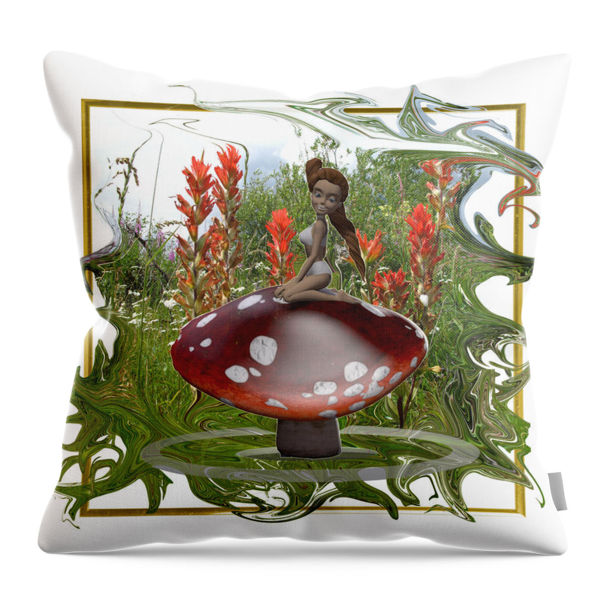Digital Art Throw Pillow featuring the digital art Mushroom Fairy by Jennifer Schwab