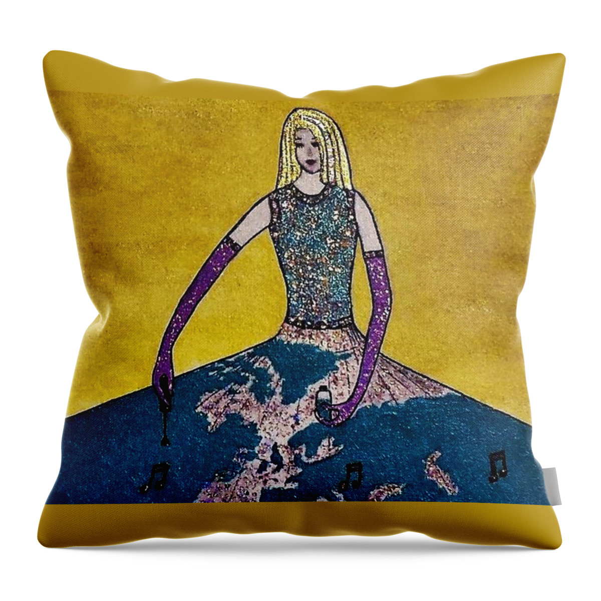  Music Throw Pillow featuring the painting Music world by Jasna Gopic by Jasna Gopic