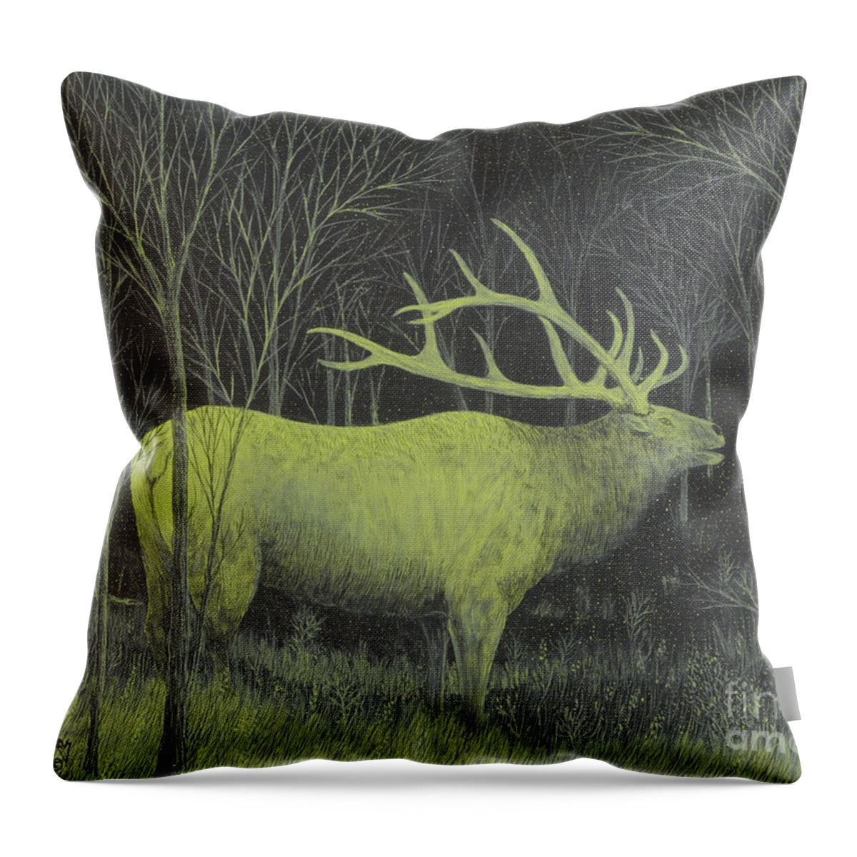 Night Vision Throw Pillow featuring the painting My First Elk by Doug Miller