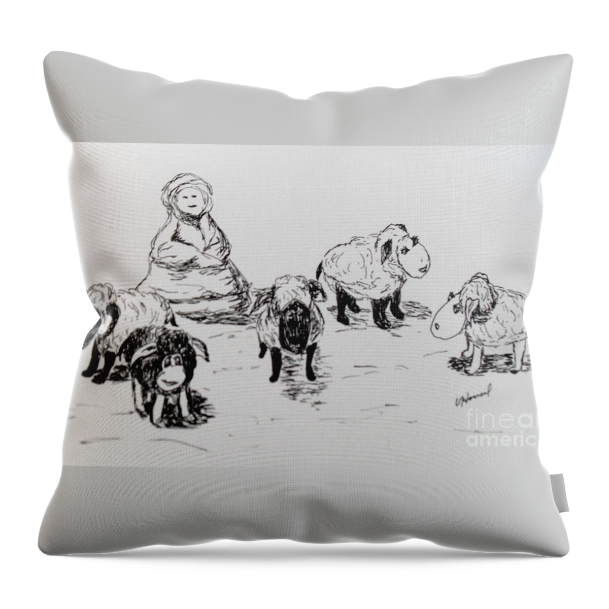 Shepard Throw Pillow featuring the drawing My Flock by Vicki Housel