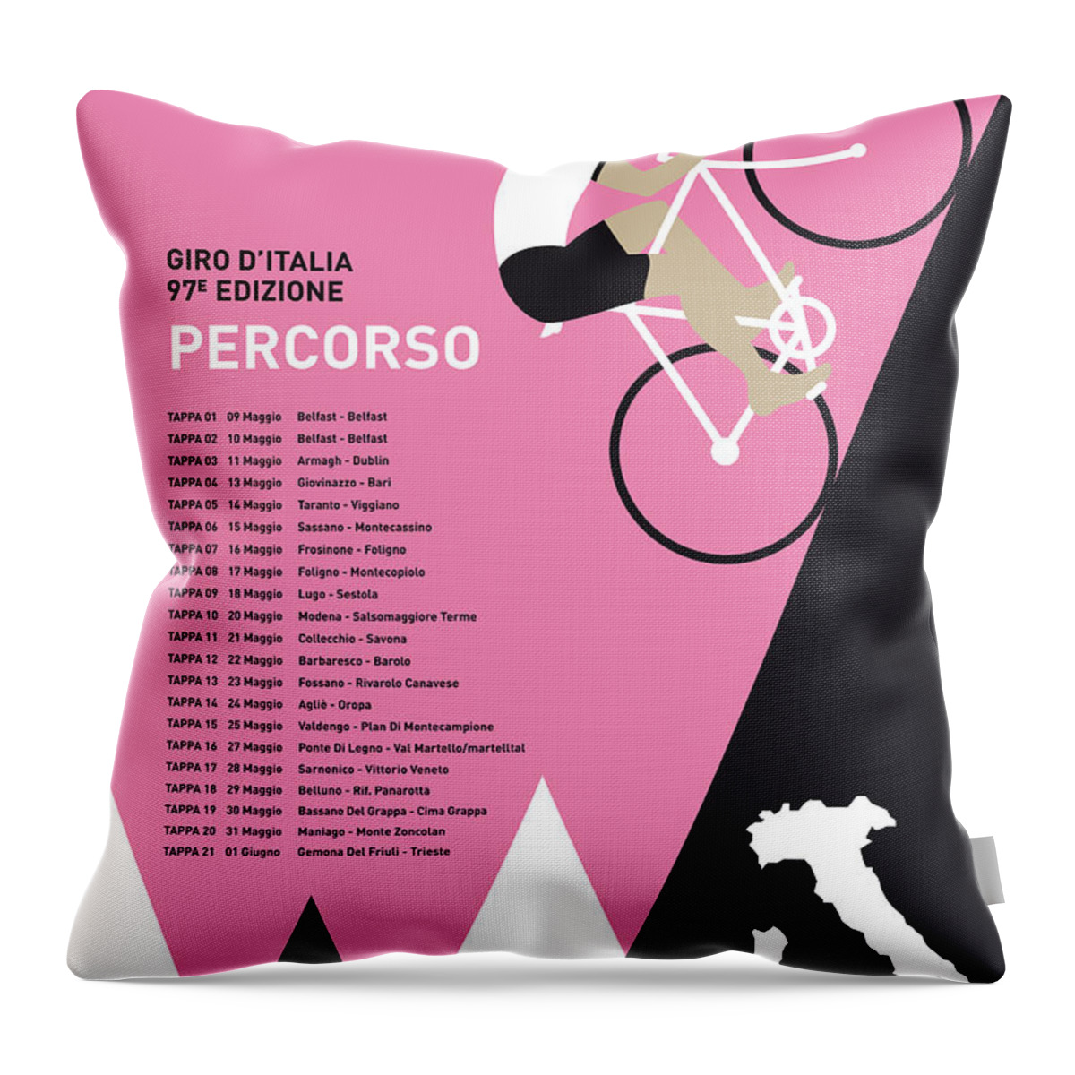2014 Throw Pillow featuring the digital art My Giro D Italia Minimal Poster 2014-percoso by Chungkong Art