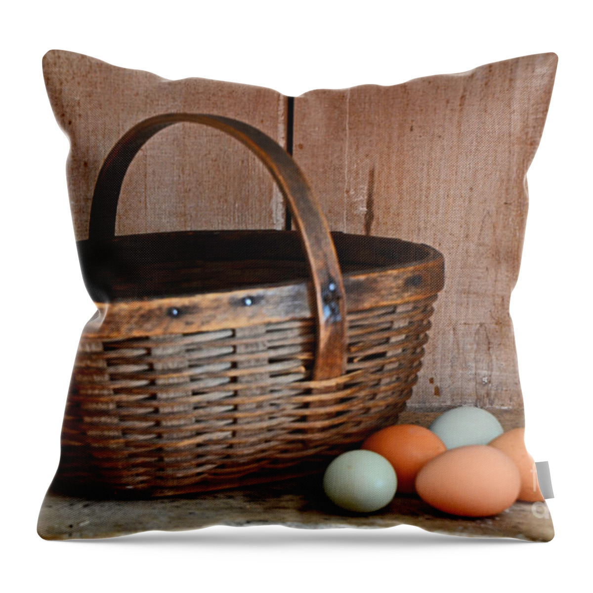 Still Life Throw Pillow featuring the photograph My Grandma's Egg Basket by Mary Carol Story
