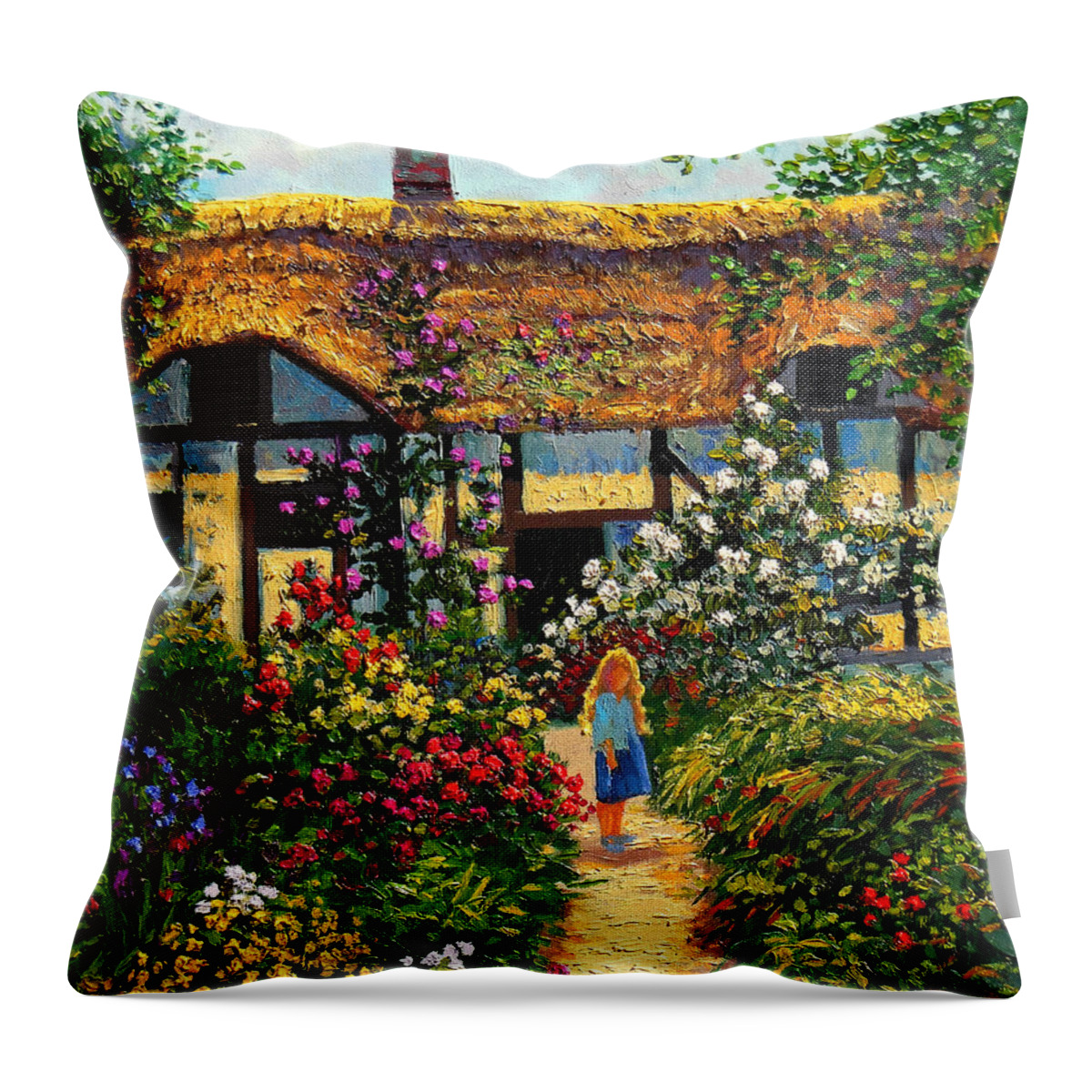 Mothers Throw Pillow featuring the painting My Mothers Garden by Kevin Wendy Schaefer Miles