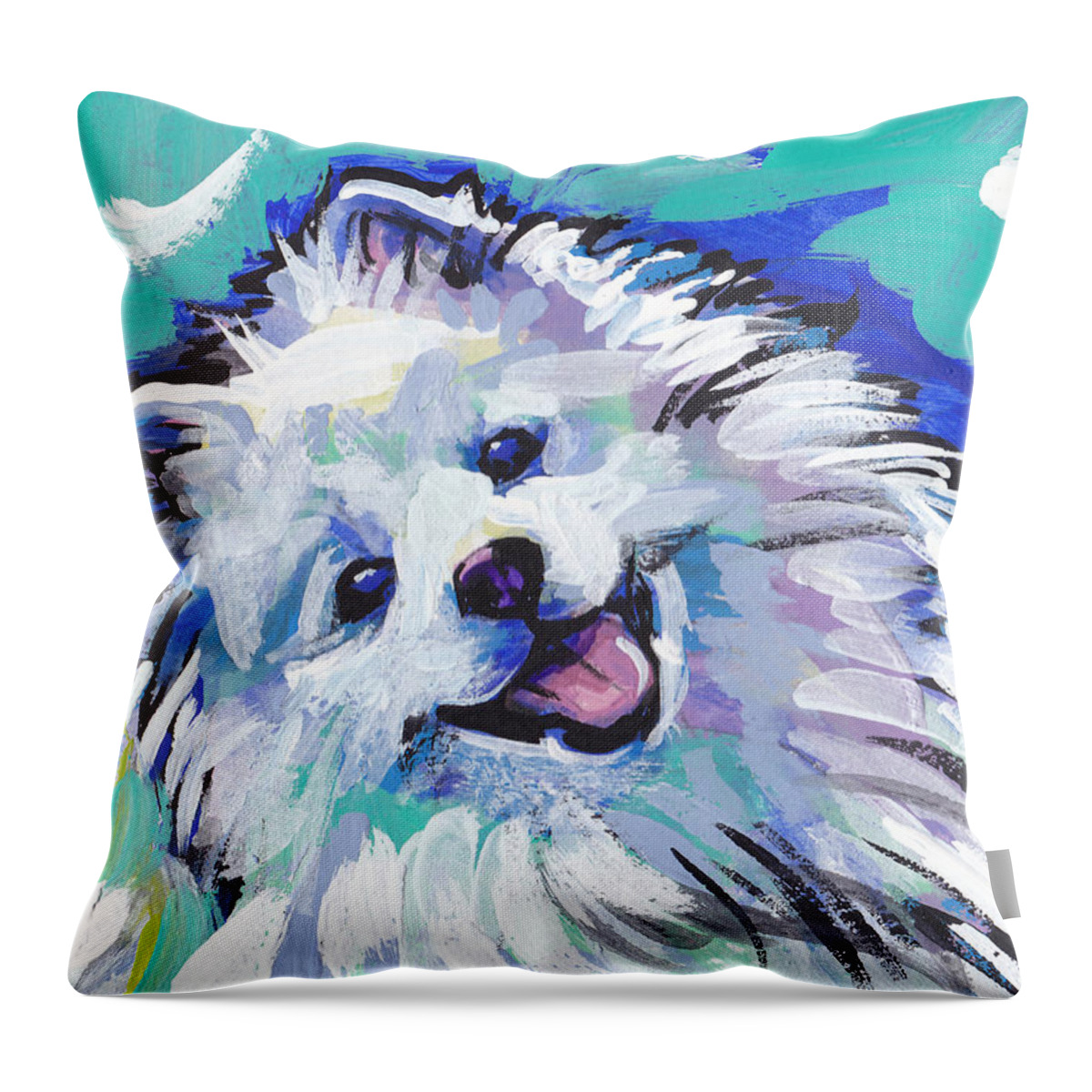 American Eskimo Dog Throw Pillow featuring the painting My Peskie Eskie by Lea S