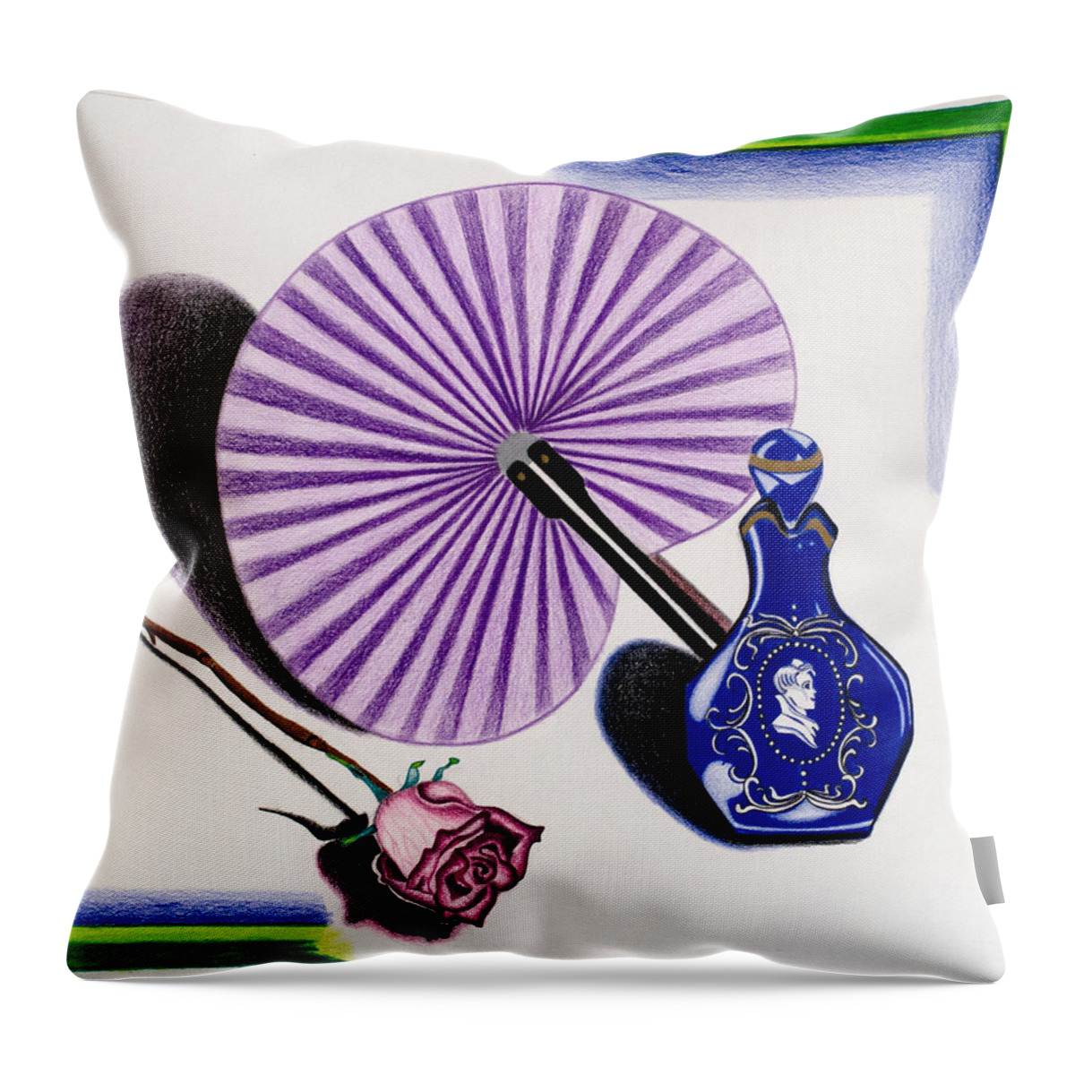 Fan Throw Pillow featuring the drawing My purple fan by Teri Schuster