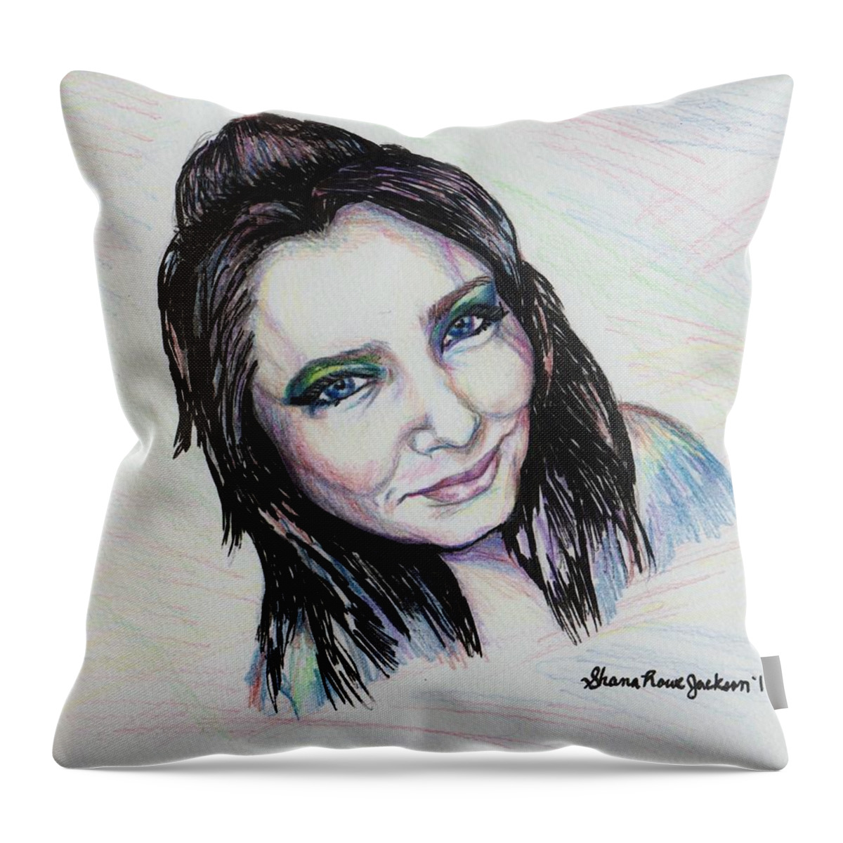 Girl Throw Pillow featuring the drawing My True Colors by Shana Rowe Jackson