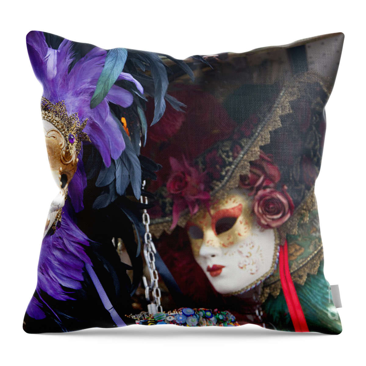 Masks Throw Pillow featuring the photograph Mysterious Masks by Brenda Kean