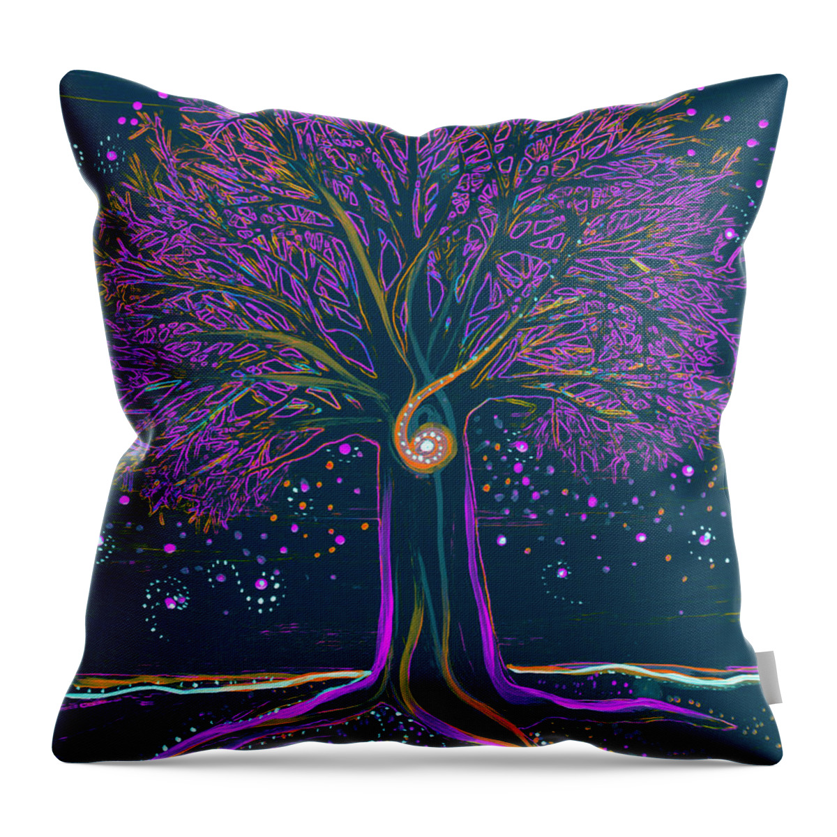 First Star Throw Pillow featuring the painting Mystic Spiral Tree 1 purple by First Star Art