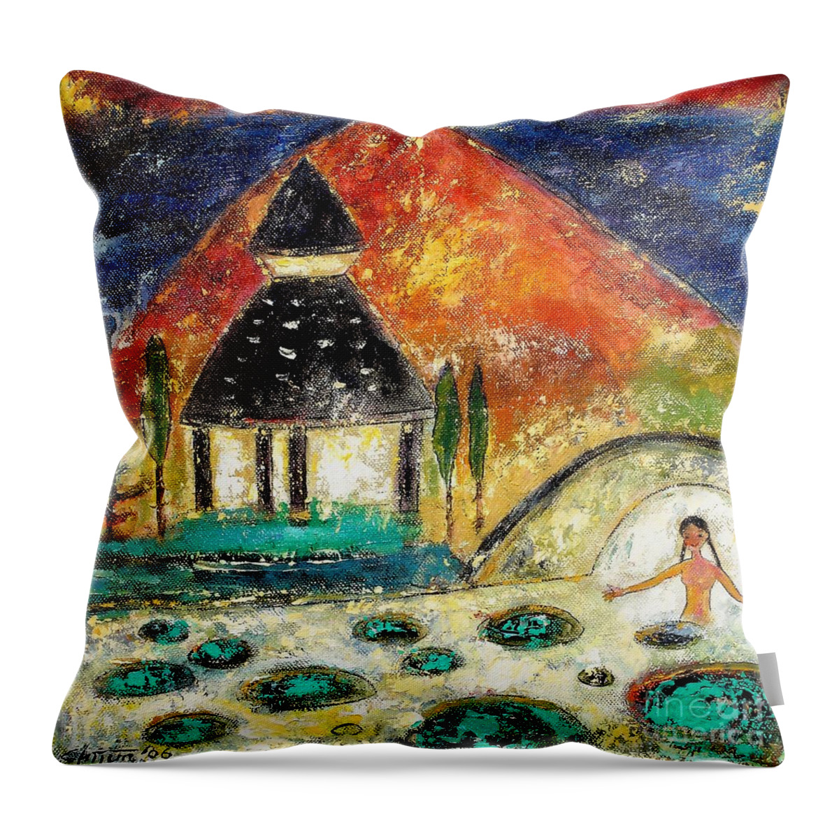Landscape Throw Pillow featuring the painting Mystical Garden I by Shijun Munns