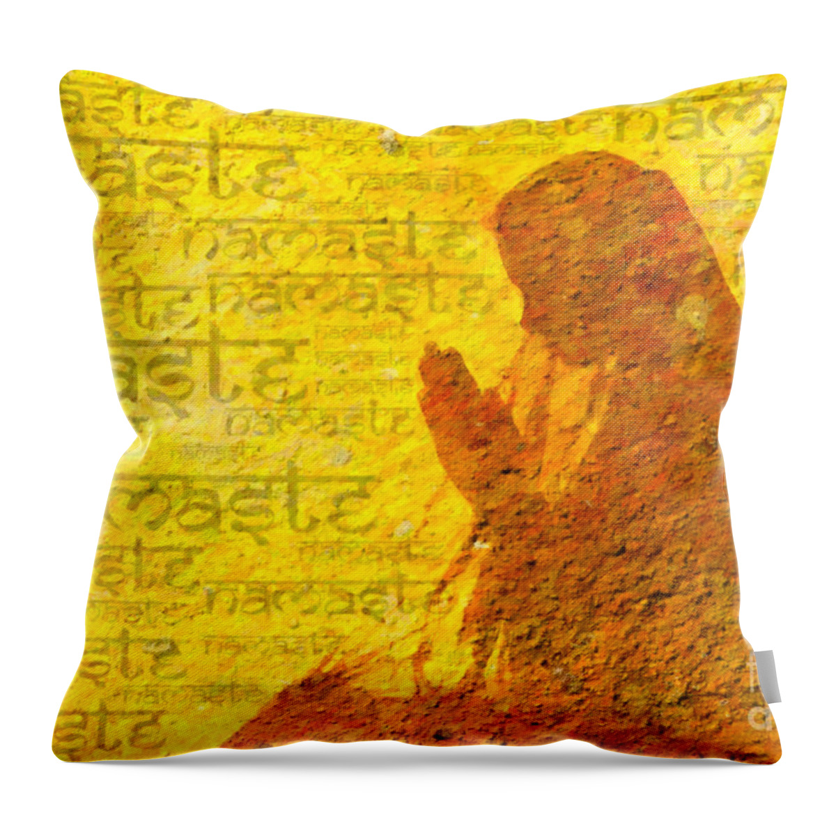 Indian Girl Throw Pillow featuring the digital art Namaste by Tim Gainey