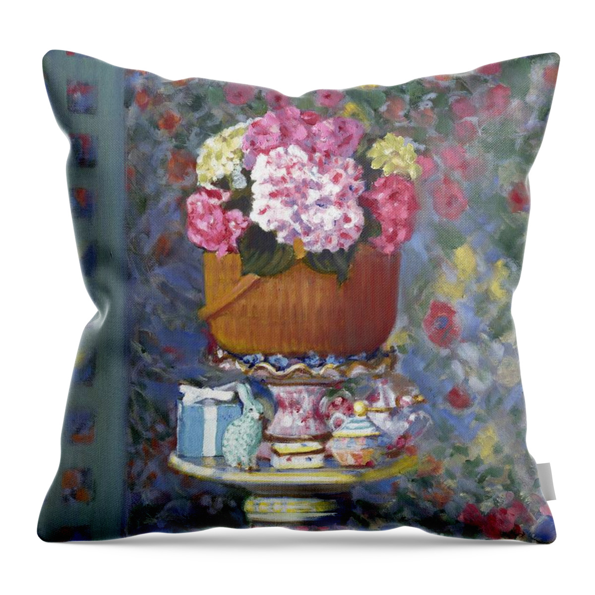 Still Life Throw Pillow featuring the painting Nantucket Flower Parade by Candace Lovely