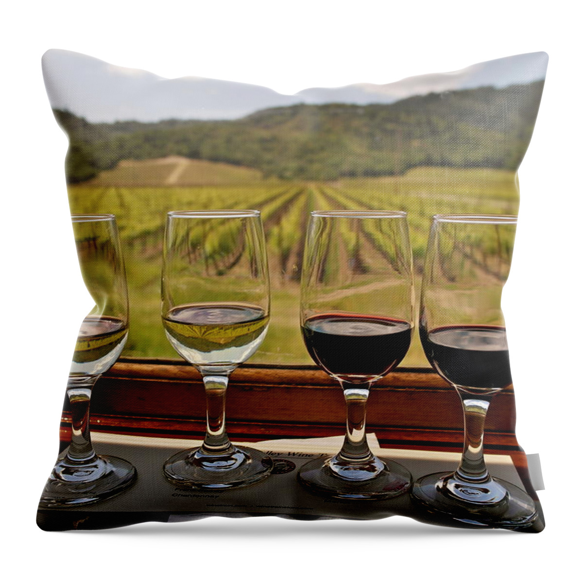 Wine Throw Pillow featuring the photograph Napa Valley Wine Train Delights by Michele Myers