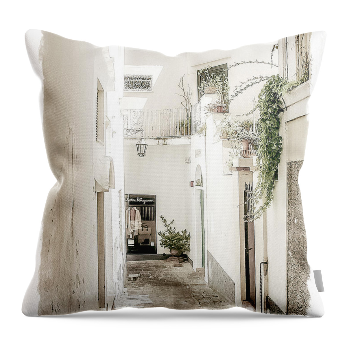 Capri Throw Pillow featuring the photograph Narrow Walkway of Capri by Julie Palencia