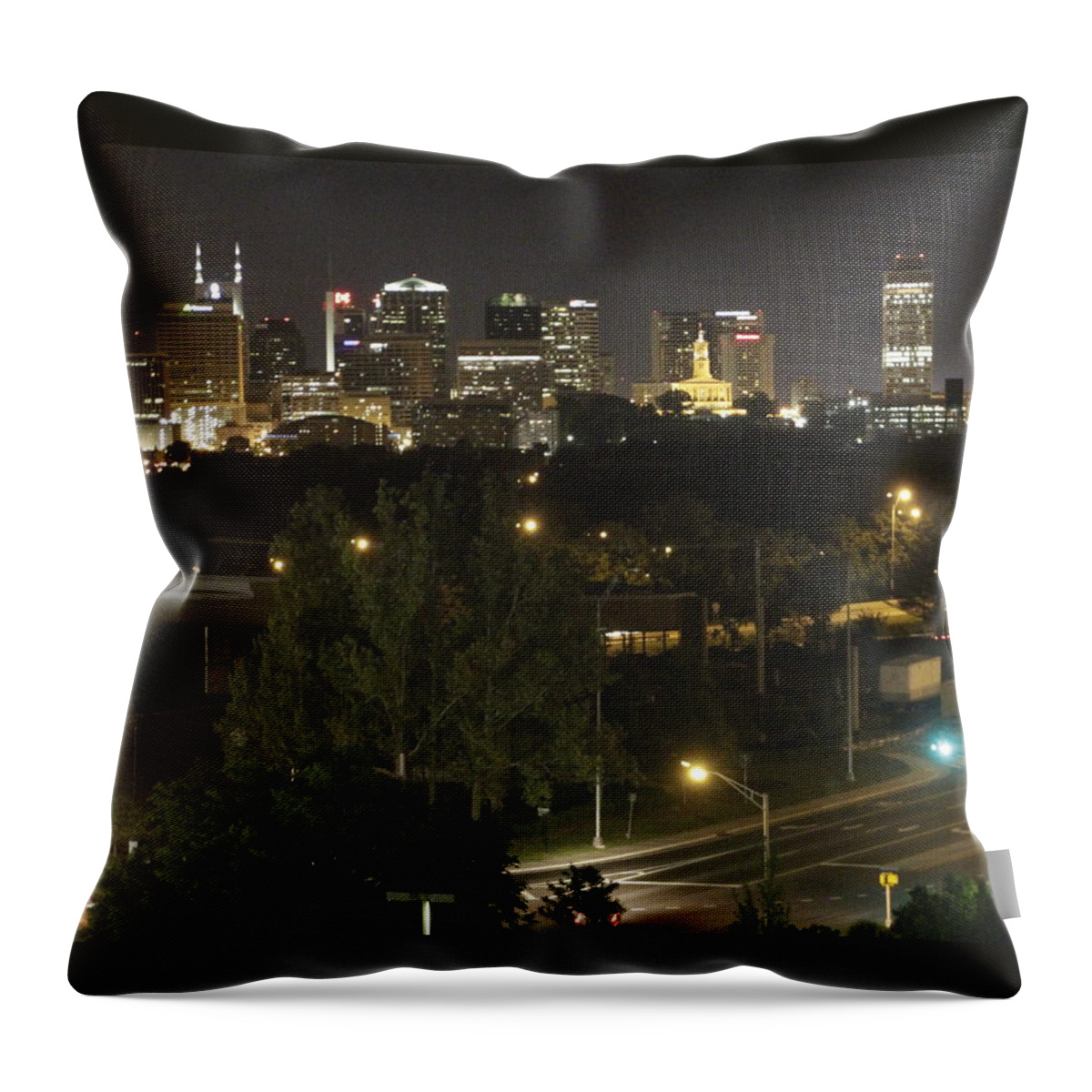 Nashville Throw Pillow featuring the photograph Nashville Skyline at Night by Valerie Collins
