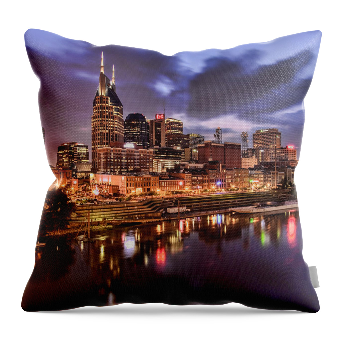 Neon Throw Pillow featuring the photograph Nashville Cityscape by Diana Powell