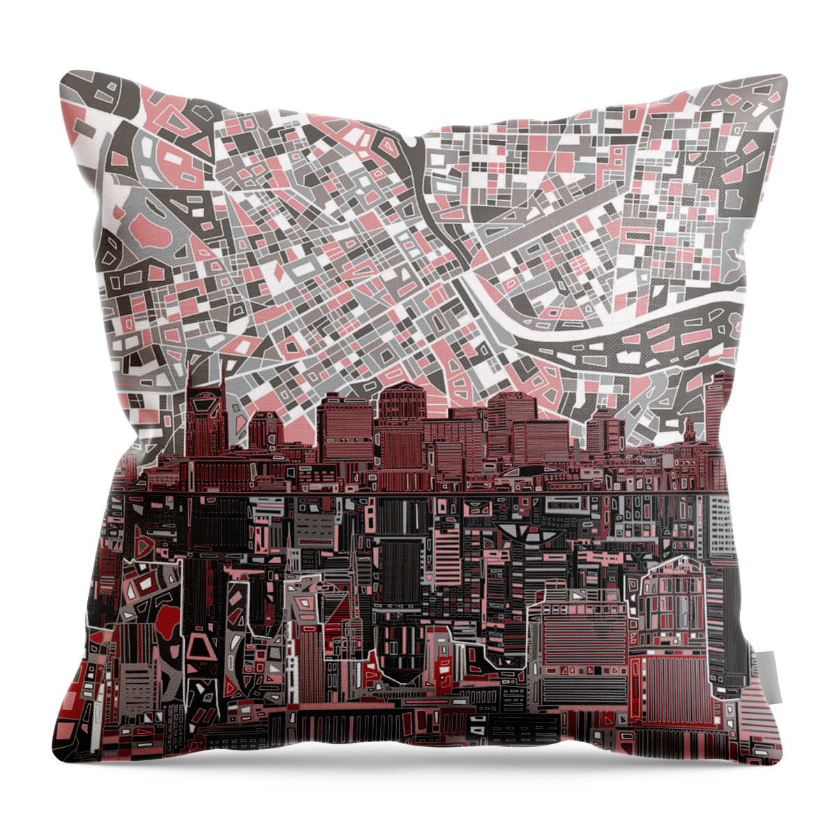 Nashville Throw Pillow featuring the painting Nashville Skyline Abstract 3 by Bekim M
