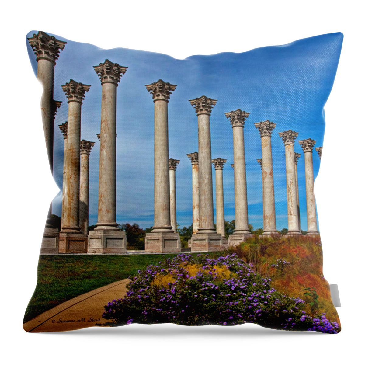 Autumn Throw Pillow featuring the photograph National Capitol Columns by Suzanne Stout