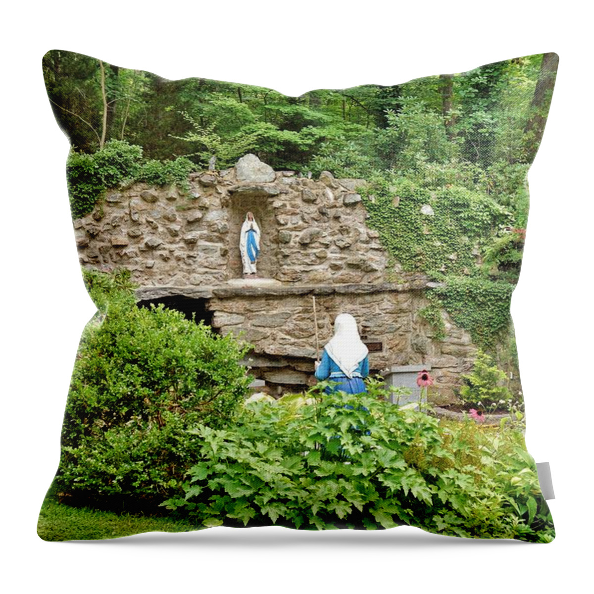 National Shrine Grotto Of Our Lady Of Lourdes Throw Pillow featuring the photograph National Shrine Grotto of Our Lady of Lourdes by Jean Goodwin Brooks