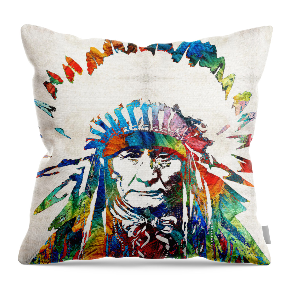Native American Throw Pillow featuring the painting Native American Art - Chief - By Sharon Cummings by Sharon Cummings