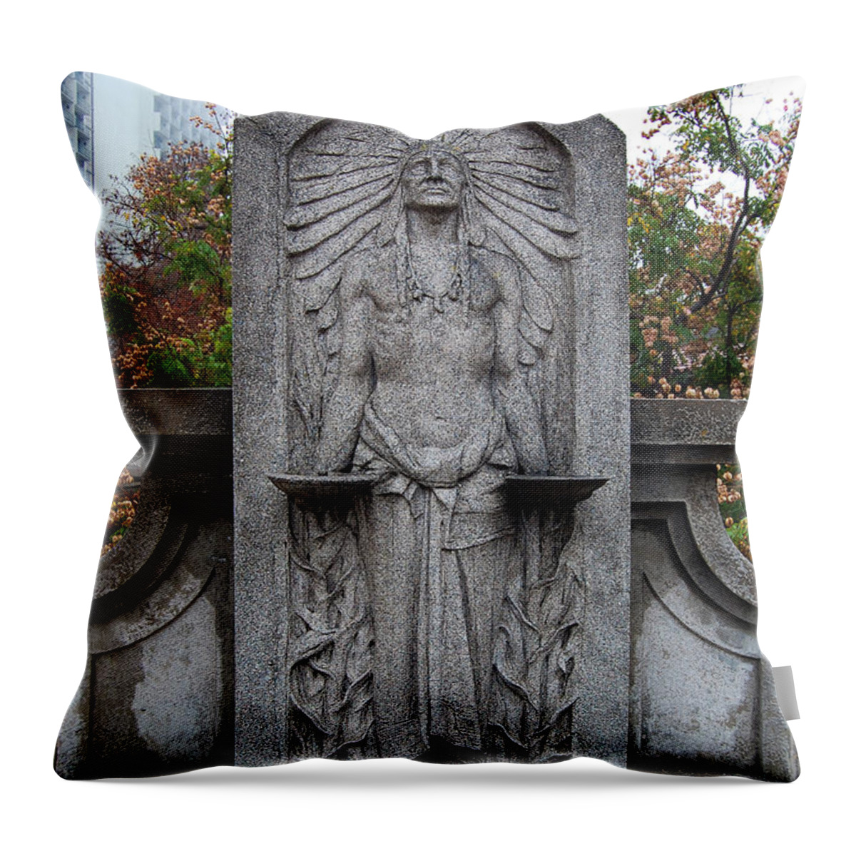 San Antonio Throw Pillow featuring the photograph Native American Indian Stone Street Statue San Antonio Texas by Shawn O'Brien