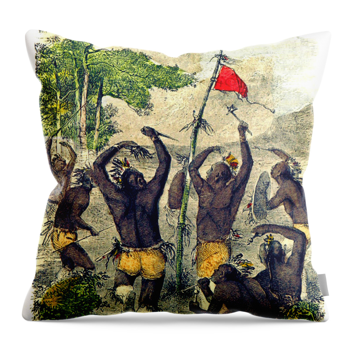Religion Throw Pillow featuring the photograph Native American Indian War Dance by British Library