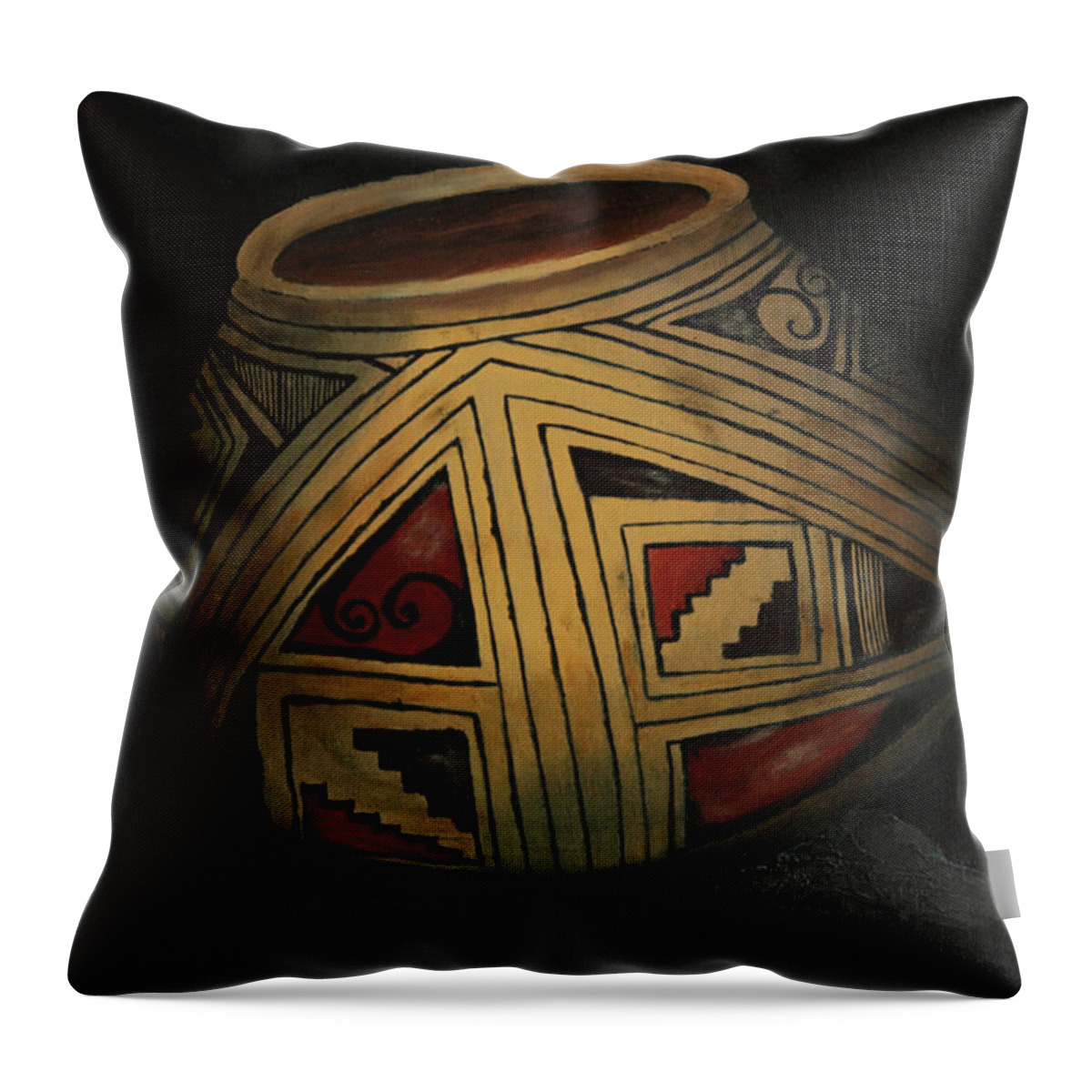  Throw Pillow featuring the painting Native American Pottery4 by Petra Stephens