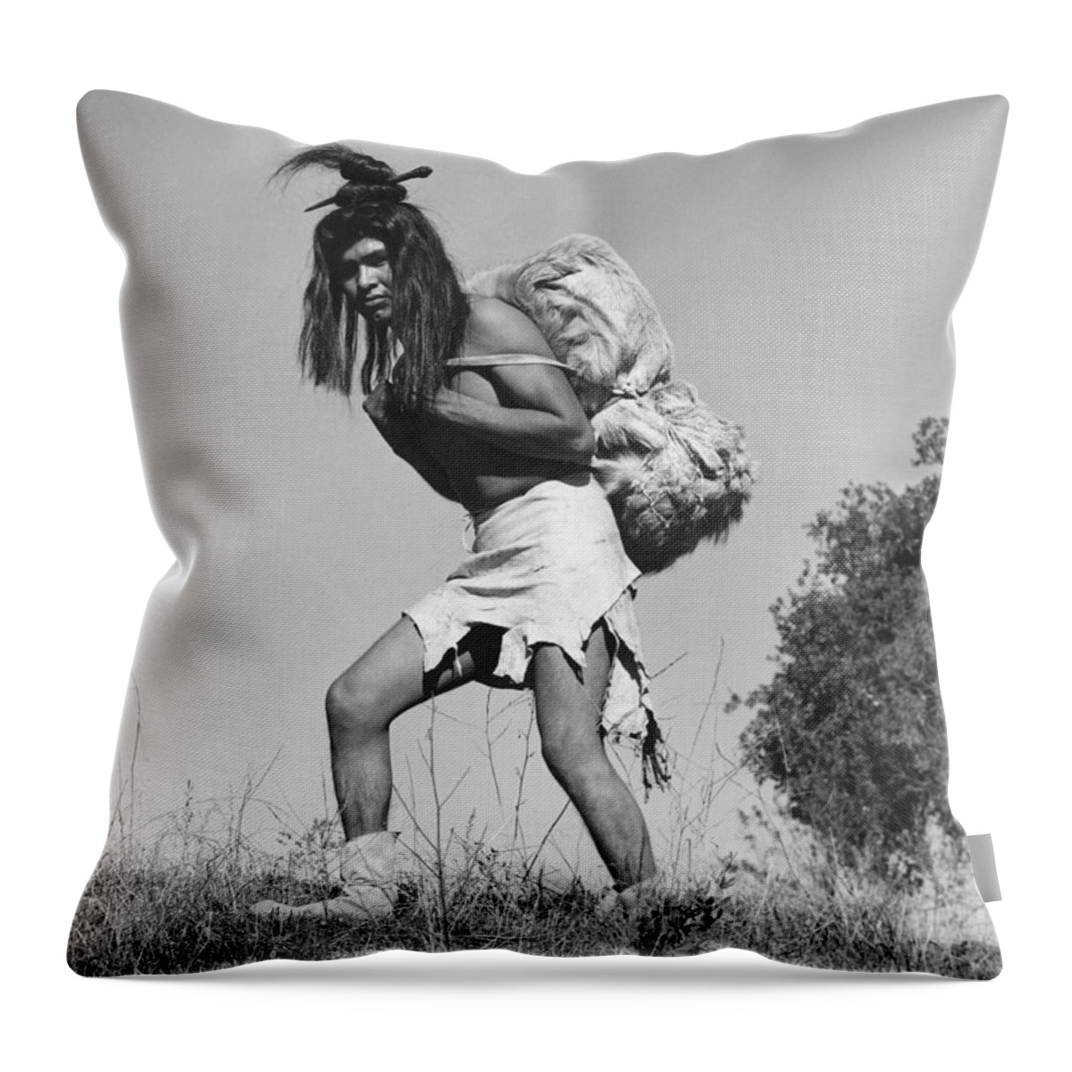 1 Person Only Throw Pillow featuring the photograph Native American Traders #1 by Underwood Archives Onia