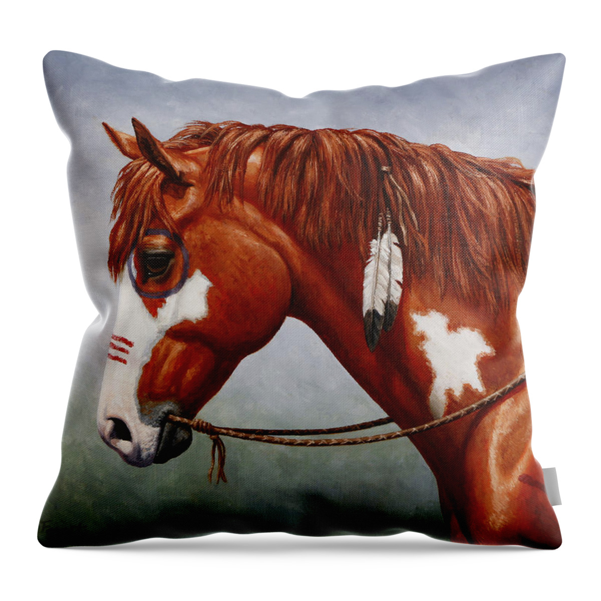 Horse Throw Pillow featuring the painting Native American War Horse by Crista Forest