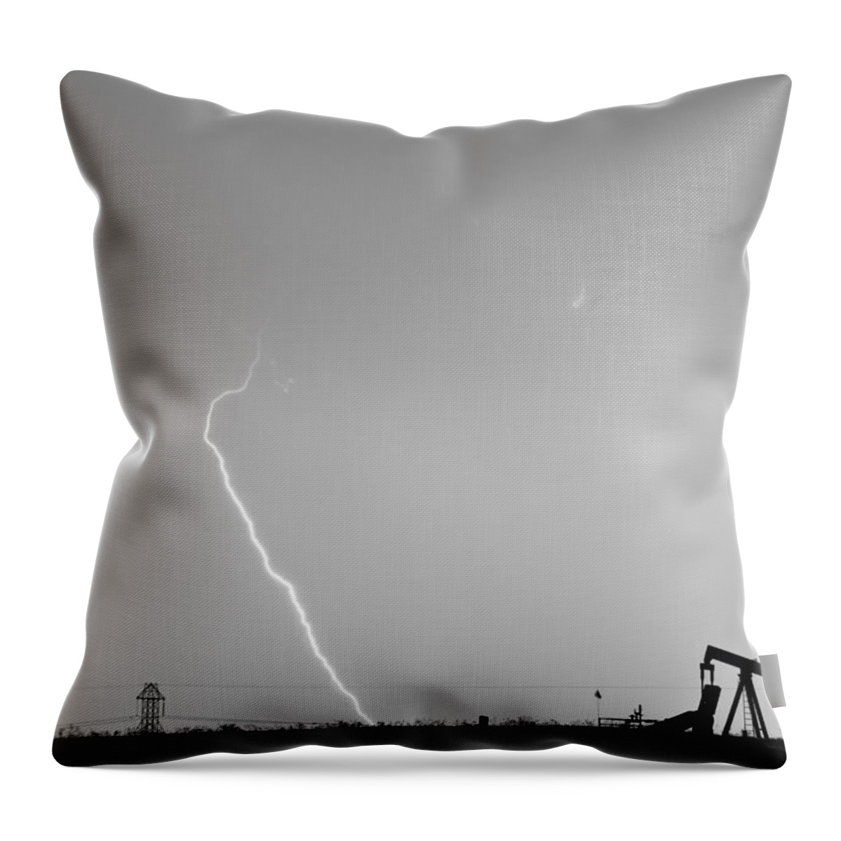 Lightning Throw Pillow featuring the photograph Nature - Power and Oil in Black and White by James BO Insogna