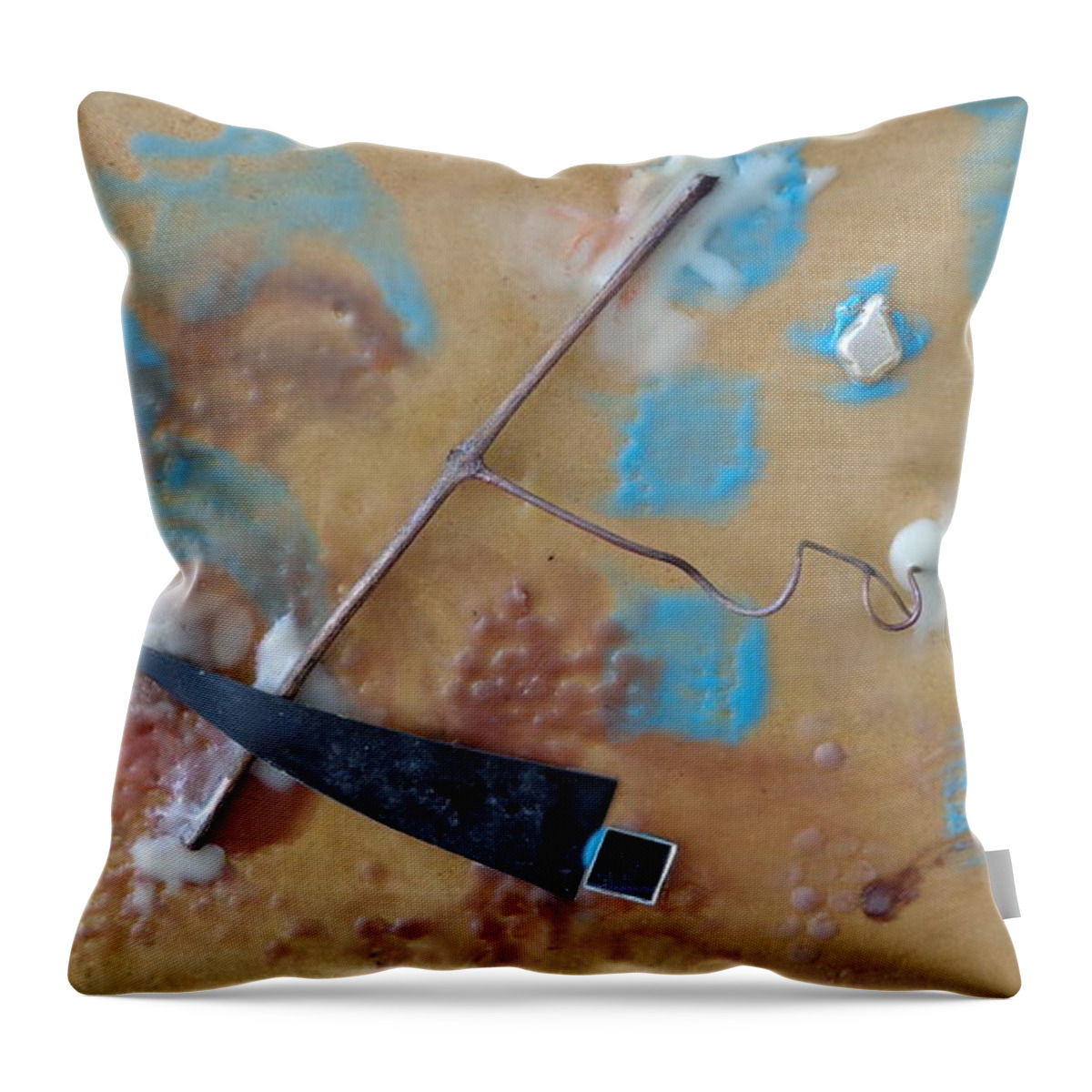Bettye Harwell Encaustic Wax Throw Pillow featuring the mixed media Nature and Metal by Bettye Harwell