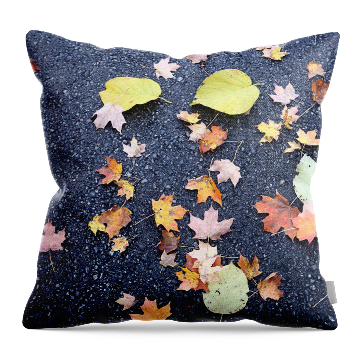 Leaves Throw Pillow featuring the photograph Nature Meets the Pavement by Mary Haber
