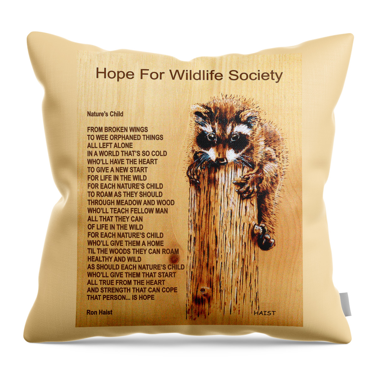 Wildlife Throw Pillow featuring the pyrography Nature's Child by Ron Haist