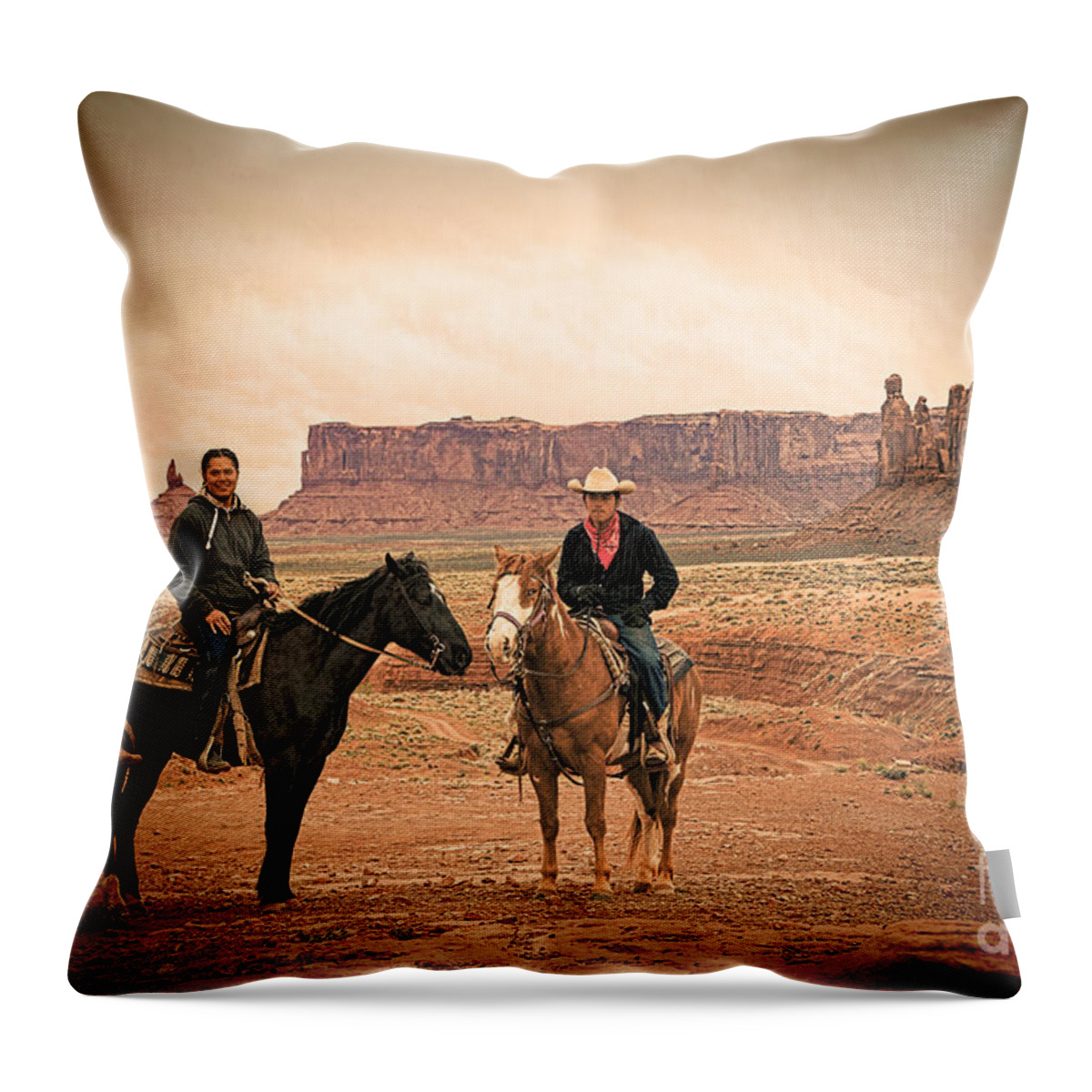 Red Soil Throw Pillow featuring the photograph Navajo Riders by Jim Garrison