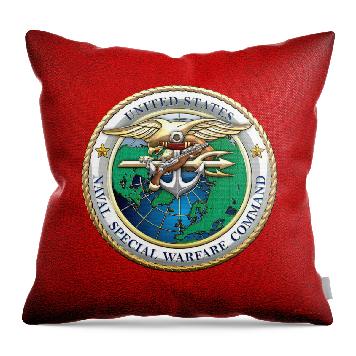'military Insignia & Heraldry - Nswc' Collection By Serge Averbukh Throw Pillow featuring the digital art Naval Special Warfare Command - N S W C - Emblem on Red by Serge Averbukh